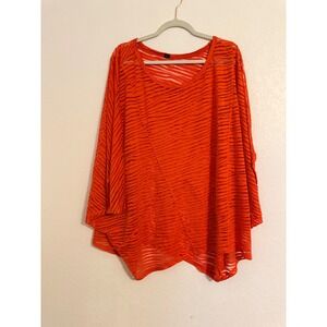 Lane‎ Bryant Orange Striped Sheer Asymmetrical Poncho Top Plus Size 26 28